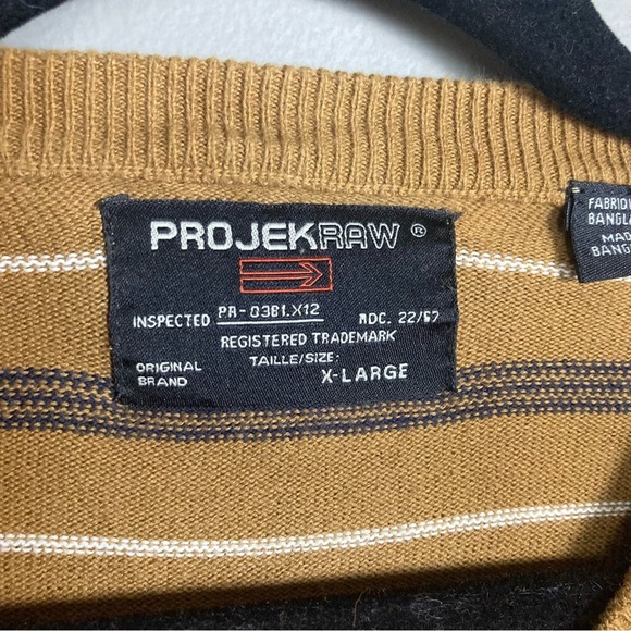 PROJEK RAW sweater brown stripe v-neck graphics lettering spell out extra large - Picture 3 of 11
